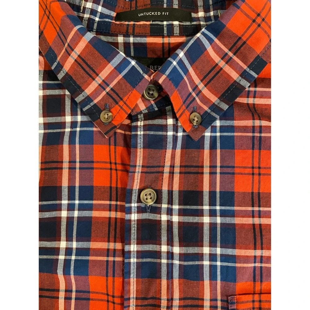 Banana Republic Mens Cotton‎ Plaid Button Down Shirt Untucked Fit Size L Red